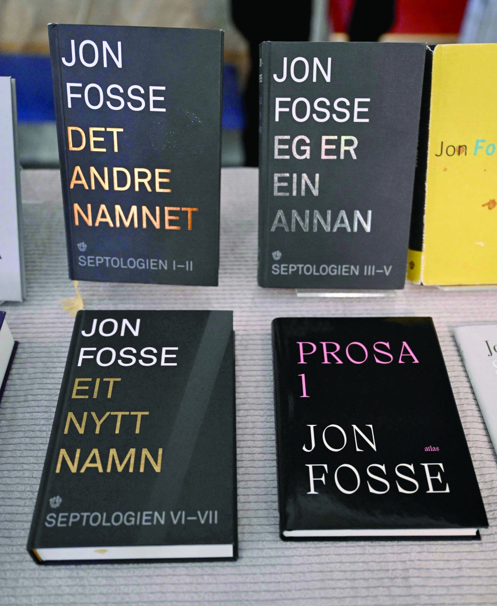 Books by Norwegian author Jon Fosse are displayed after the announcement of the winners of the 2023 Nobel Prize in literature at Swedish Academy in Stockholm. - AFP