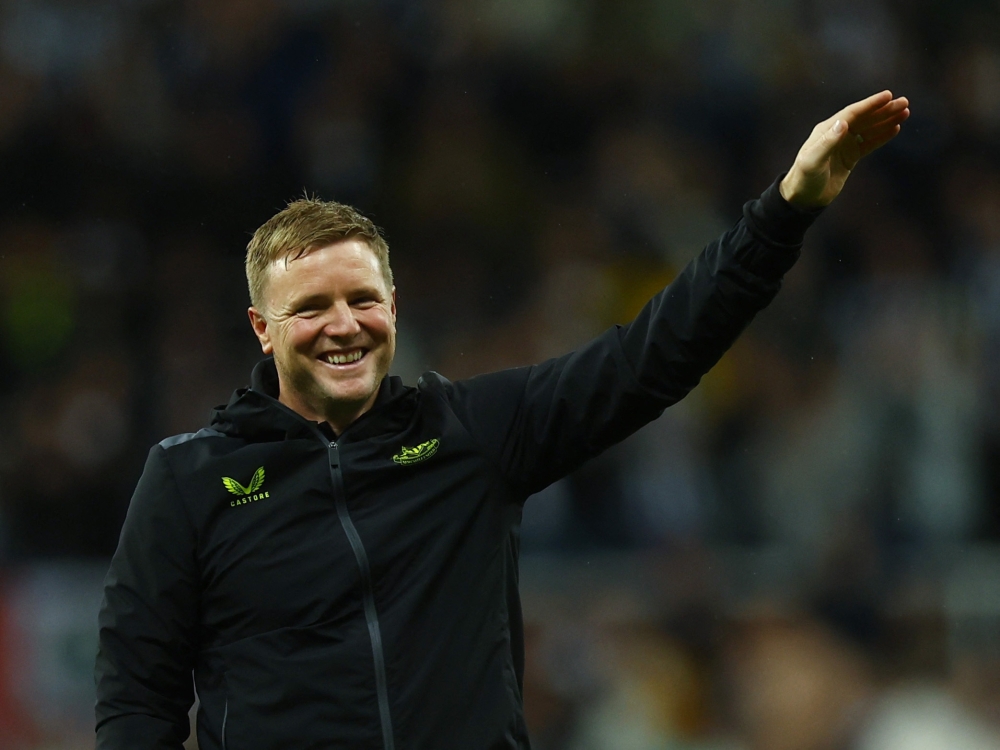 Soccer Football - Champions League - Group F - Newcastle United v Paris St Germain - St James' Park, Newcastle, Britain - October 4, 2023 Newcastle United manager Eddie Howe celebrates after the match Action Images via Reuters/Lee Smith
