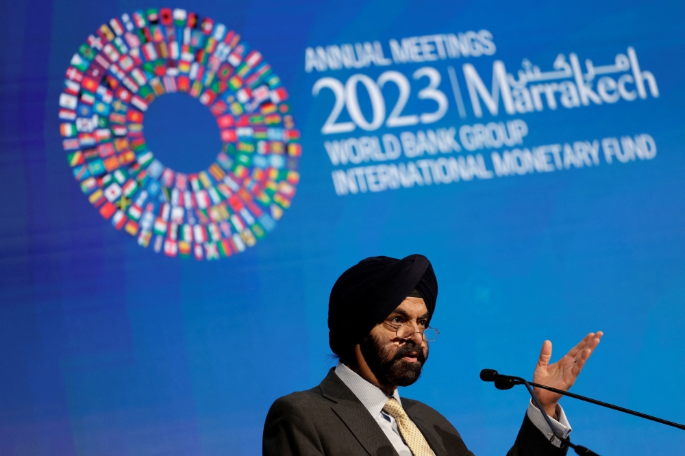 World Bank President Ajay Banga speaks on the second day of the annual meeting of the International Monetary Fund and the World Bank, in Marrakech, Morocco. — Reuters