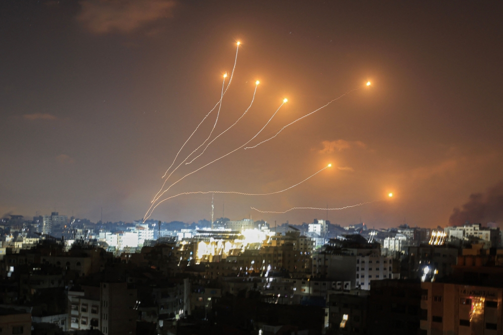 Israel's Iron Dome air defence system intercepts rockets launched from Gaza on October 11