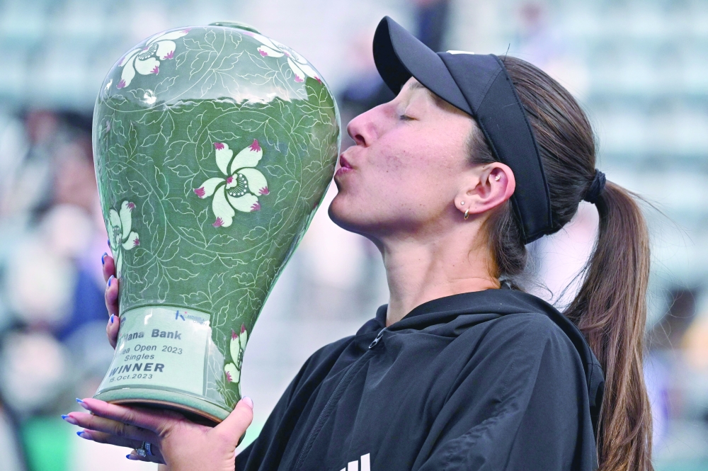 USA's Jessica Pegula celebrates with her winner's trophy.—AFP

