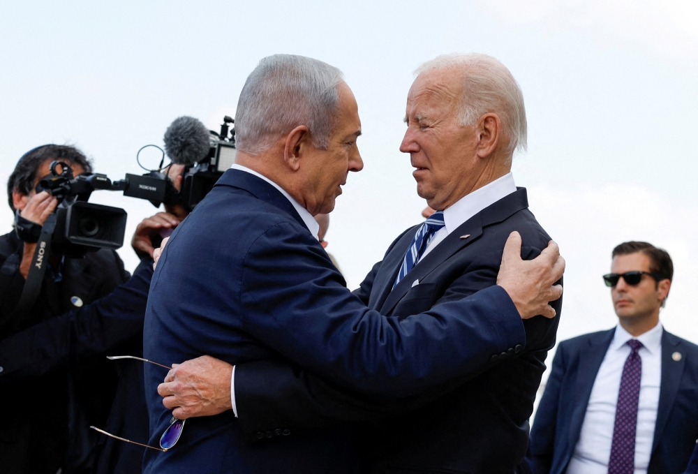 U.S. President Joe Biden is welcomed by Israeli Prime Minster Benjamin Netanyahu