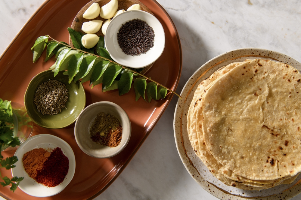 Fresh roti and seasonings