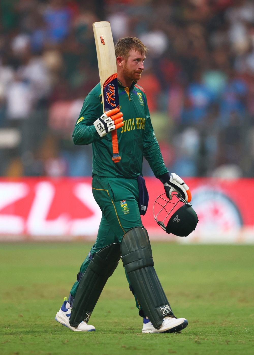 Africa's Heinrich Klaasen celebrates after reaching his century.—Reuters