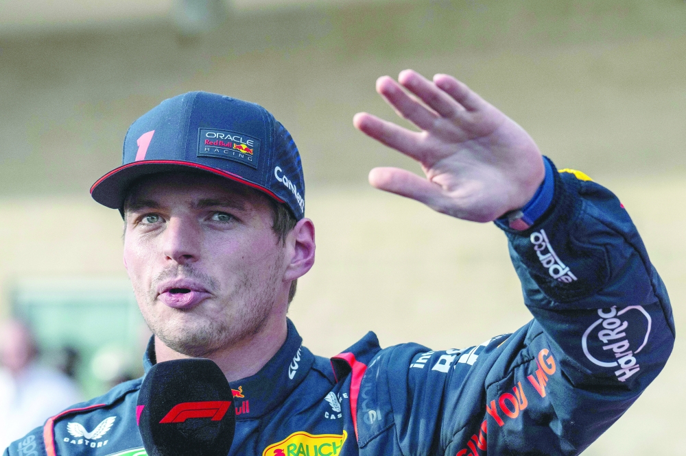 Max Verstappen speaks to th emedias after winning the Sprint.—AFP

