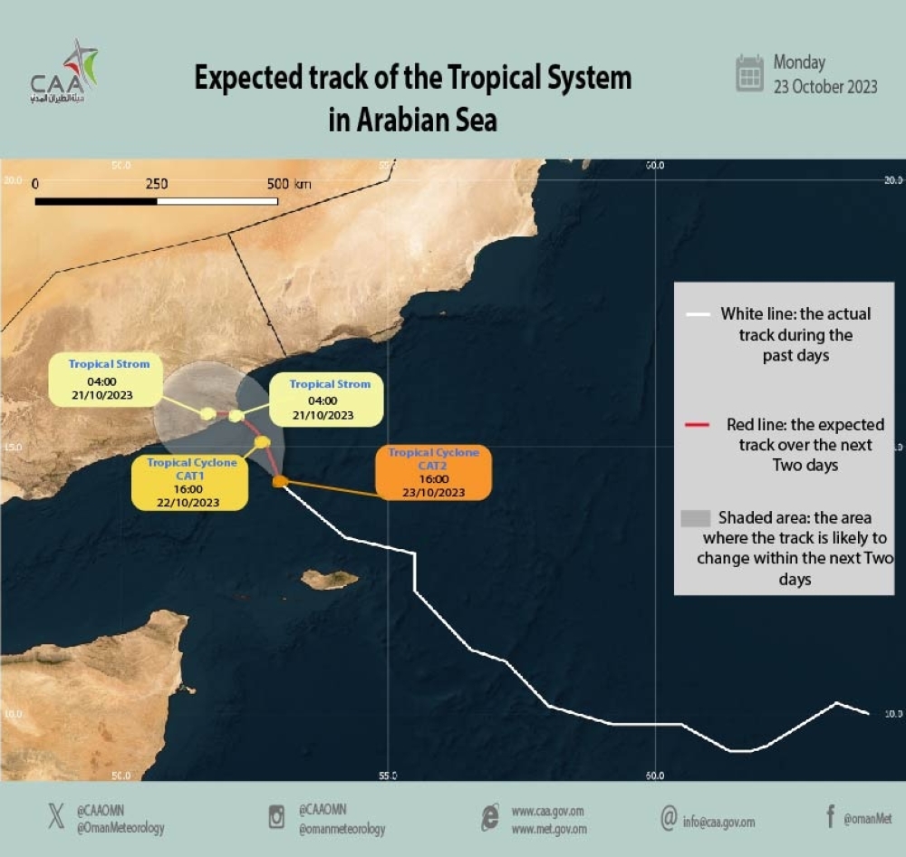 Expected track of the Cyclone Tej
