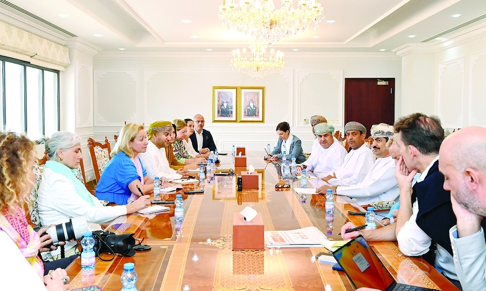 Dr Abdullah bin Nasser al Harrasi with representatives from the FPA in the United Kingdom.