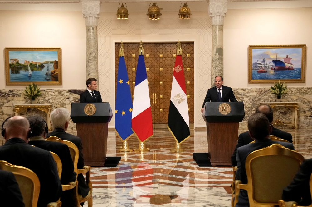 Egyptian President Abdel Fattah el-Sisi and French President Emmanuel Macron hold a joint press conference after their talks in Cairo, Egypt. — Reuters 