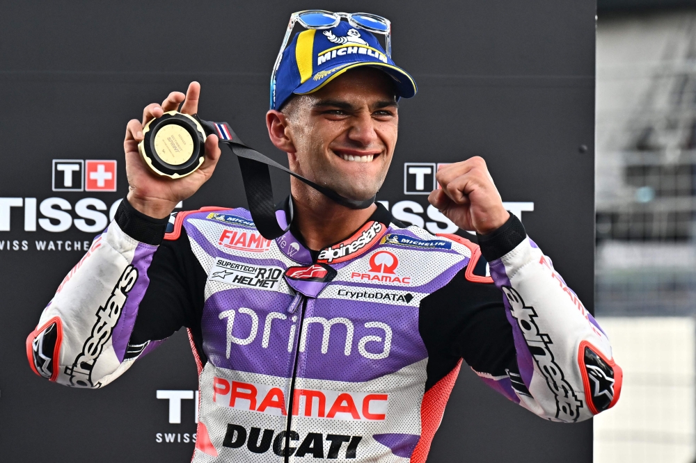 Prima Pramac's Spanish rider Jorge Martin celebrates after winning the Tissot Sprint race during the MotoGP Thailand Grand Prix.— AFP

