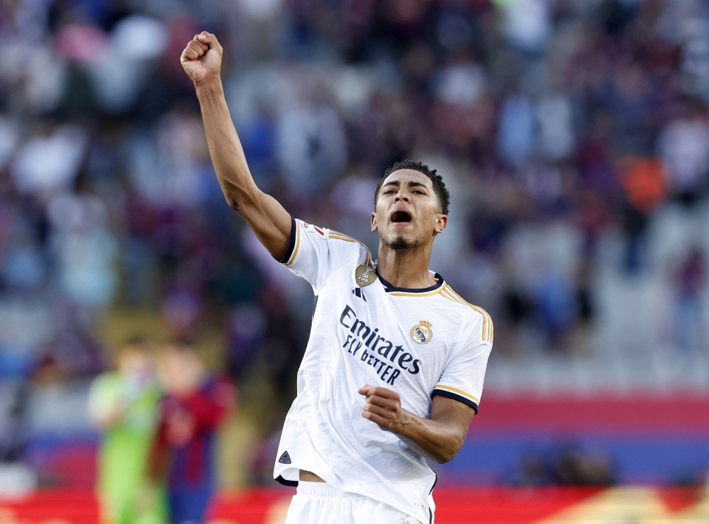 Soccer Football - LaLiga - FC Barcelona v Real Madrid - Estadi Olimpic Real Madrid's Jude Bellingham celebrates after the match.—Reuters 

