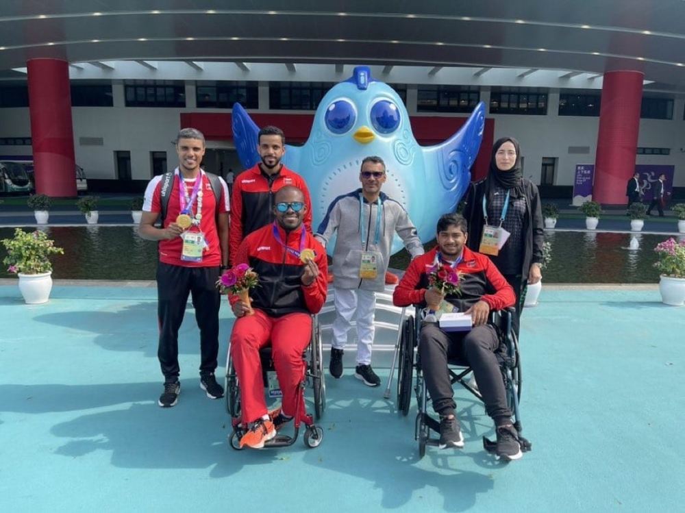  Oman para athletics team celebrating after the achievement  