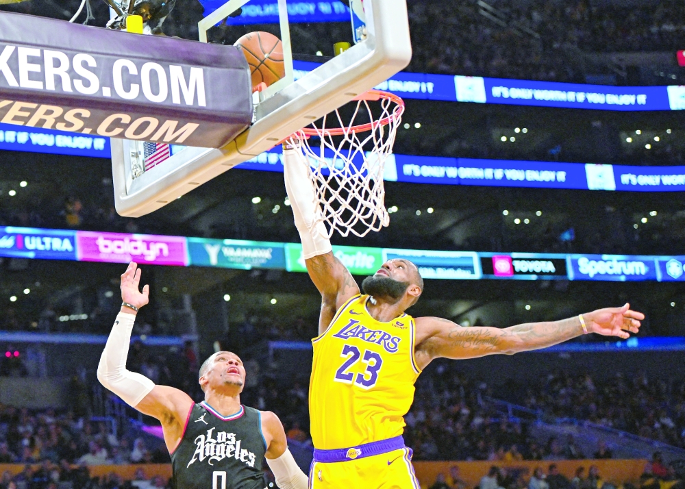 Los Angeles Lakers’ LeBron James (23) takes the rebound from LA Clippers’ Russell Westbrook at Crypto.com Arena. — USA Today Sports