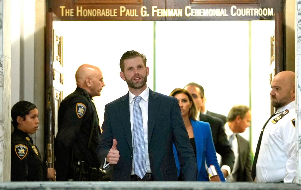  Eric Trump, son of former US President Donald Trump, leaves court during a break in the Trump Organization civil fraud trial, in New York State Supreme Court. - AFP 