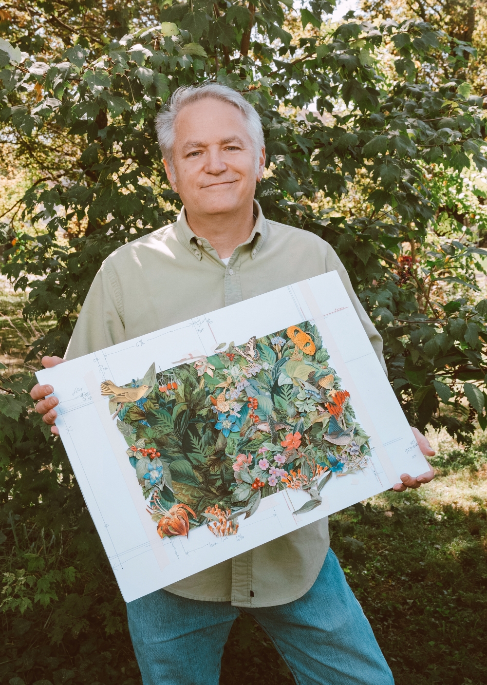 Billy Renkl, who created the covers of his sister’s books, in Nashville on Sept. 13, 2023, and also produced 52 original works to go with “The Comfort of Crows.”