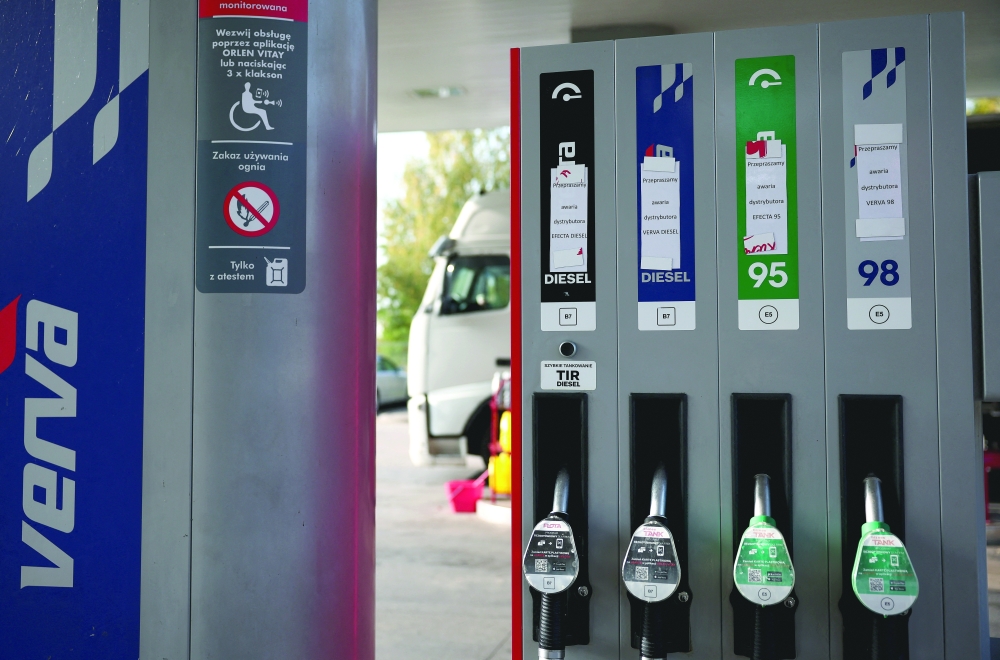 View of fuel station pumps at Poland's largest refiner Orlen in Bialystok