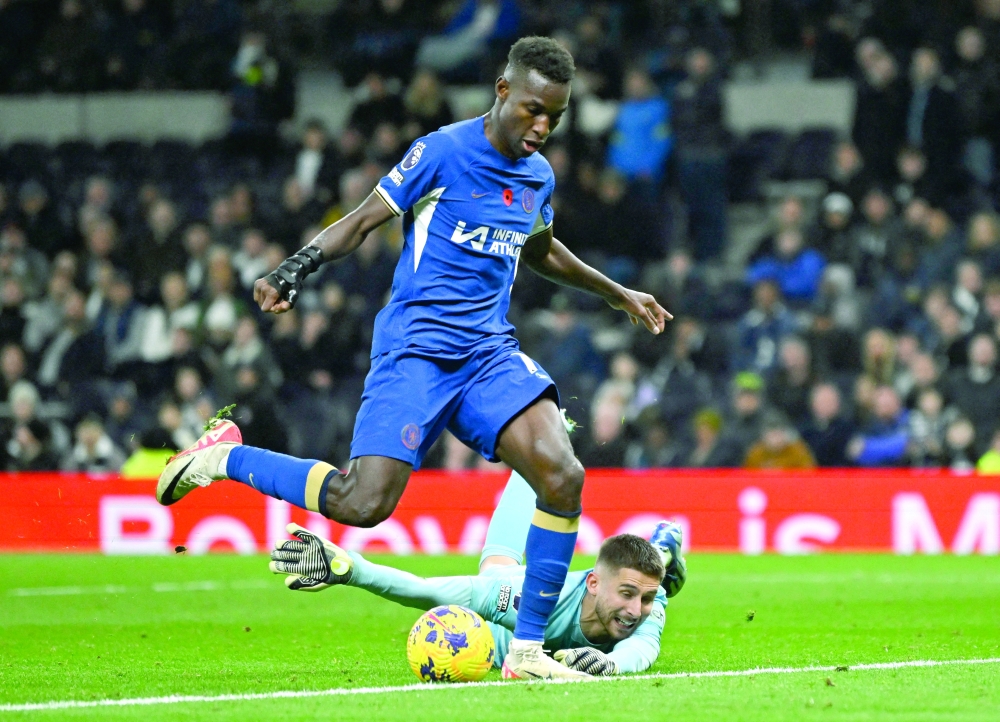 Chelsea's Nicolas Jackson scores their fourth goal and his hat-trick REUTERS