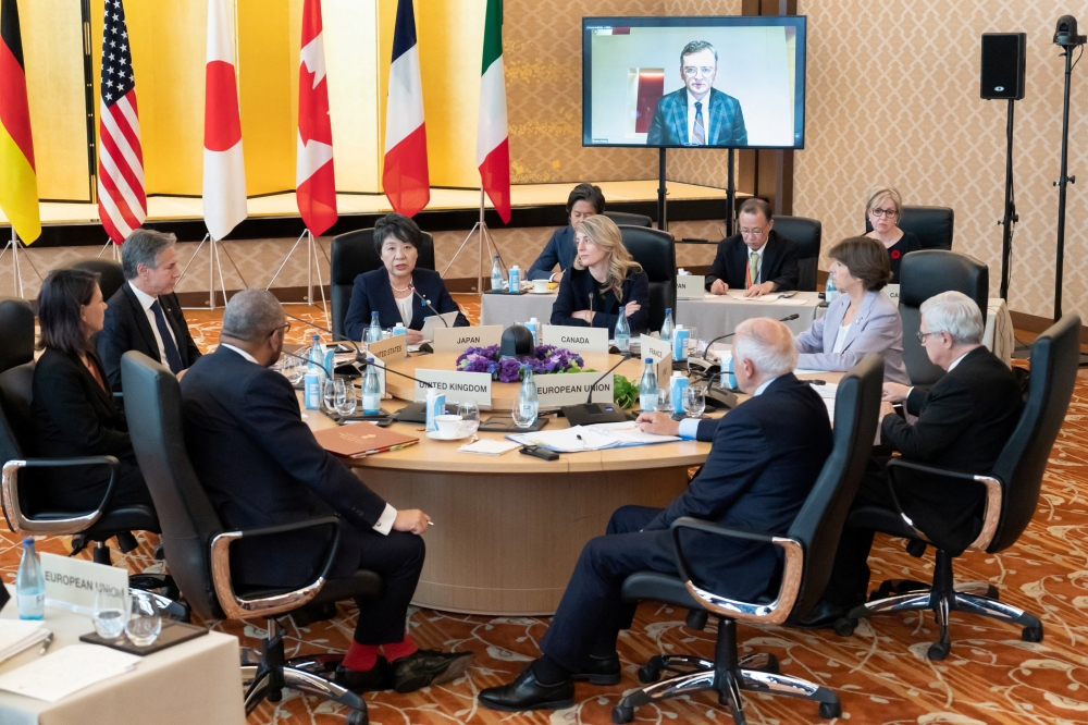 Official delegates attend an outreach session during the G7 Foreign Ministers’ Meeting at the Iikura Guest House, in Tokyo. — Reuters 