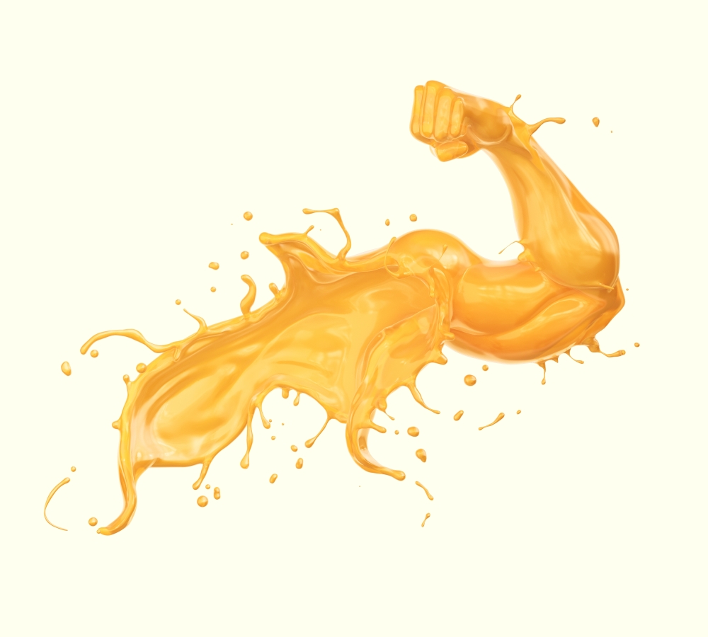 Orange,Or,Fruit,Juice,Splash,In,Form,Of,Arm,Muscle.