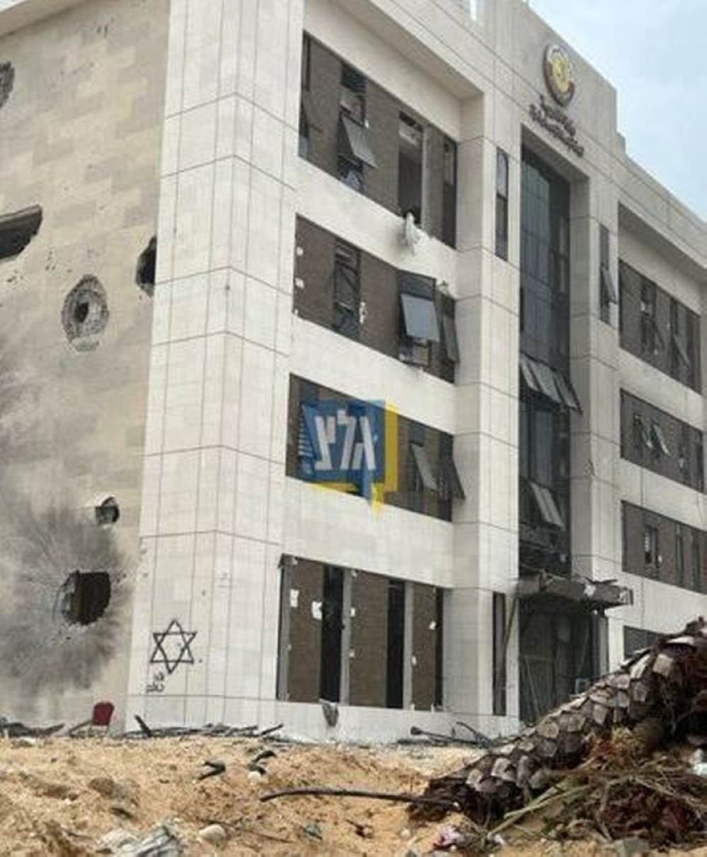 The bombed headquarter of Qatar Committee for the Reconstruction of Gaza