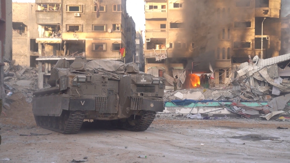 An Israeli armoured vehicle at a location given as Al-Shati, Gaza
