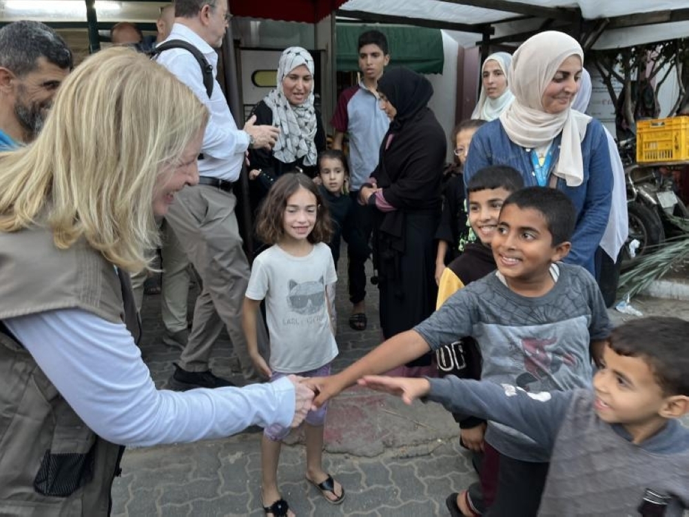 UNICEF's executive director Catherine Russell meets children in Gaza. Photo taken from UNICEF official website. 