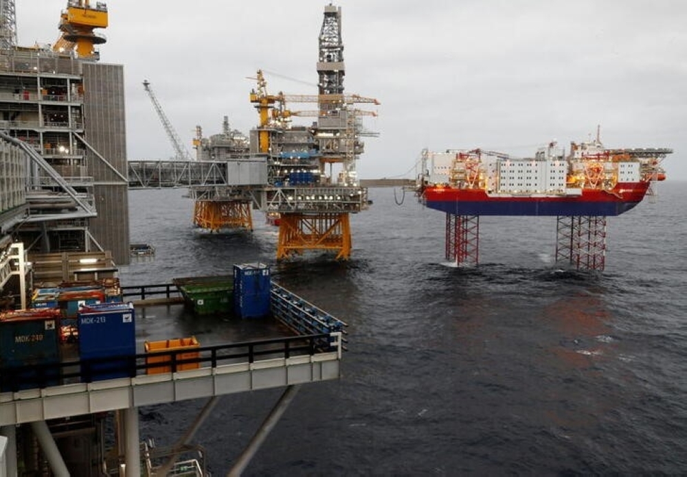 Equinor's Johan Sverdrup oilfield platforms and accommodation jack-up rig Haven are pictured in the North Sea.__Reuters 