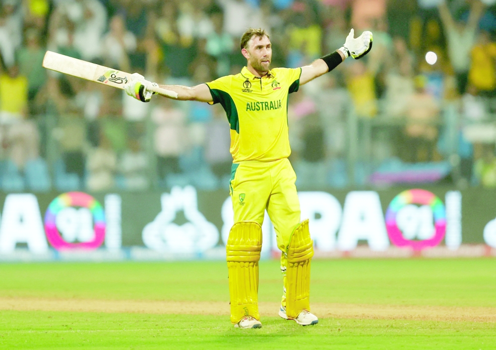 Australia's Glenn Maxwell celebrates after the ICC Cricket World Cup 2023 match against Afghanistan at Wankhede Stadium in Mumbai, India. -- Reuters