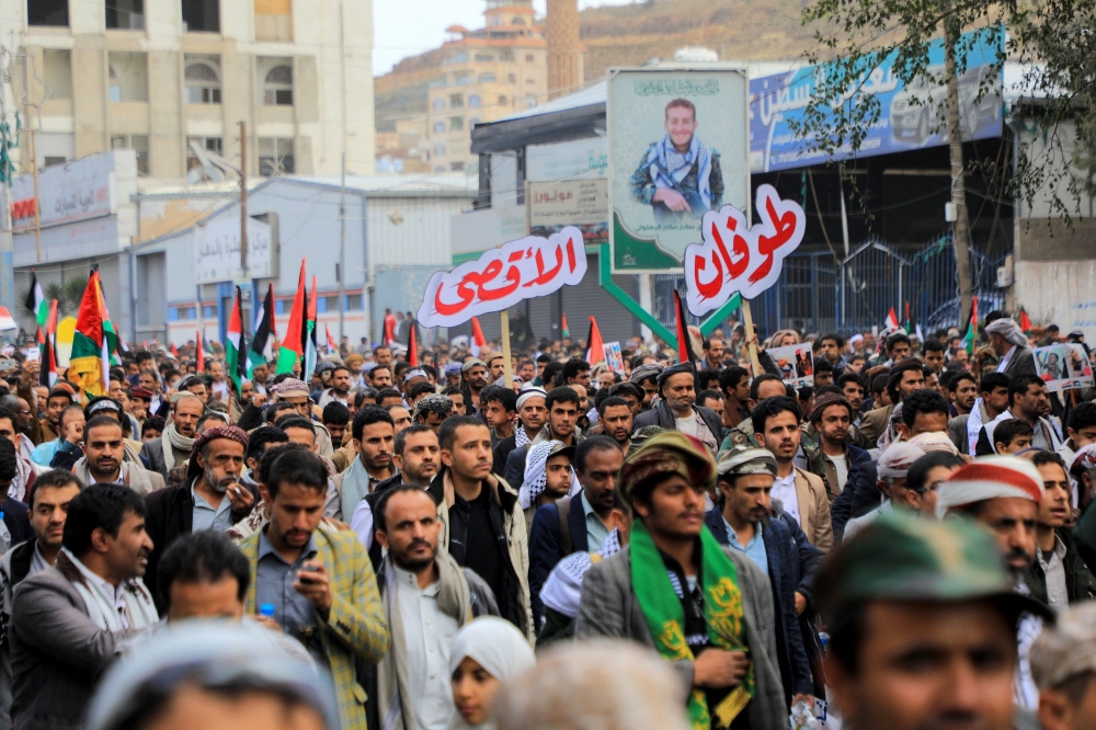 Yemenis march during a rally to show solidarity with Palestinians on November 18. — AFP
