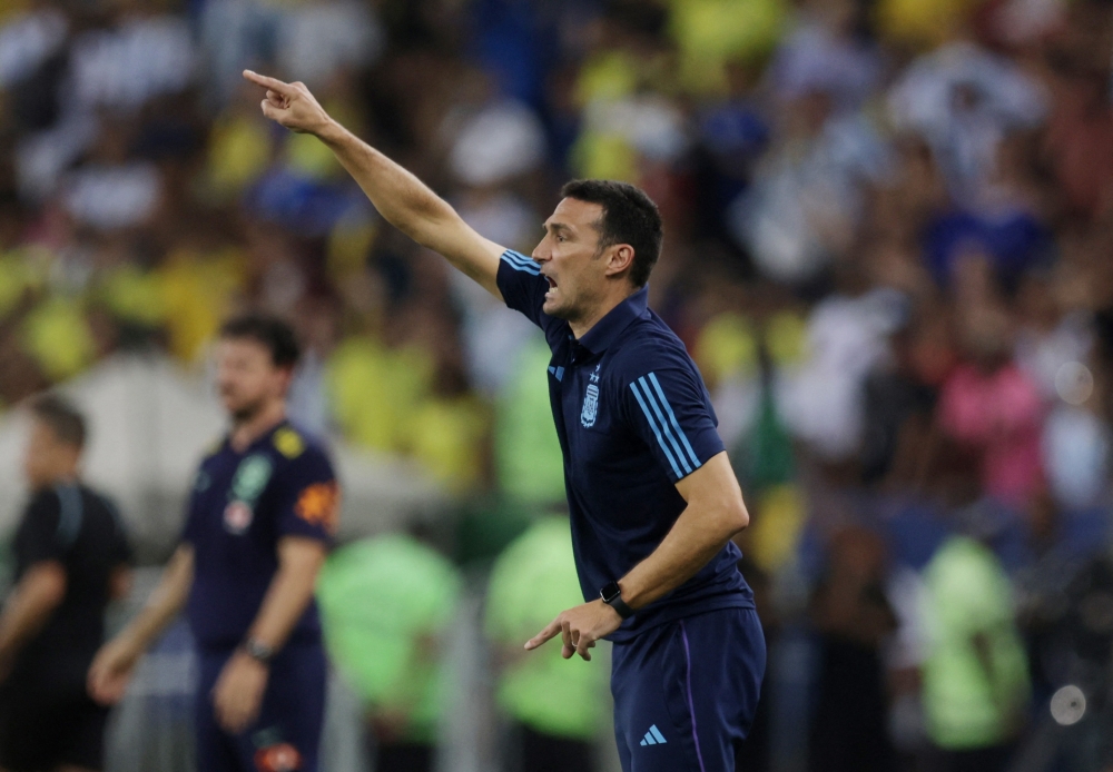 Argentina coach Lionel Scaloni reacts during the match against Brazil at Rio de Janeiro, Brazil. -- Reuters