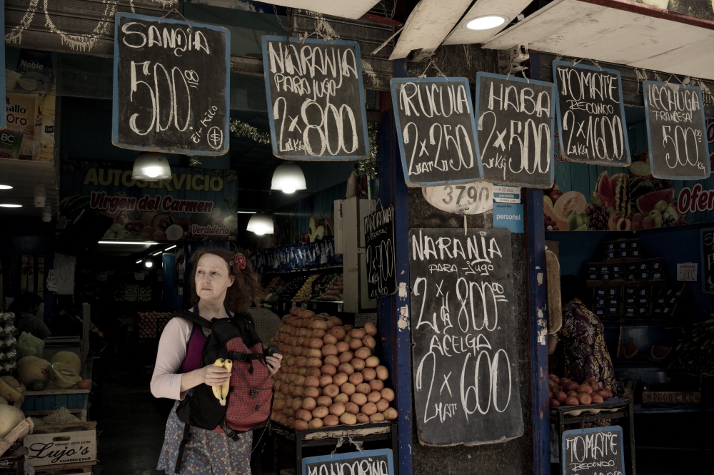 A food market, where prices are often written in chalk to allow for frequent increases,  in the Almagro neighborhood of Buenos Aires, Argentina, on Nov. 22, 2023. (Anita Pouchard Serra/The New York Times)