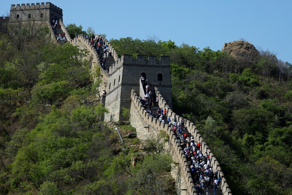 People visiting the Great Wall of China