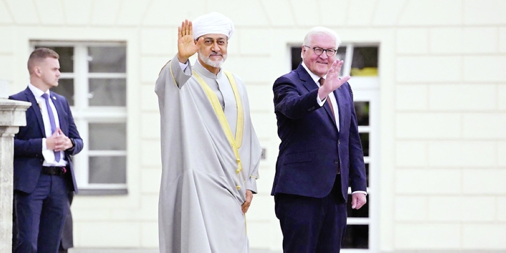 His Majesty Sultan Haitham bin Tarik with President Dr Frank-Walter Steinmeier during HM the Sultan's visit to Germany in July 2022