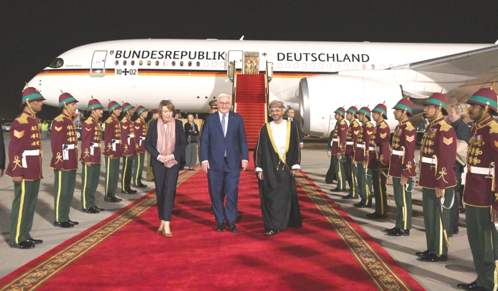 Sayyid Badr bin Hamad al Busaidy, Foreign Minister, led the welcoming party for the German President and his accompanying delegation upon their arrival at the Royal Airport.