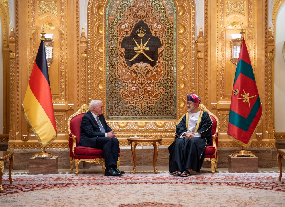 His Majesty Sultan Haitham bin Tarik and President Dr. Frank-Walter Steinmeier of the Federal Republic of Germany held an official session of talks at Al Alam Palace on Tuesday.