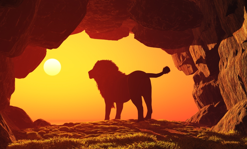 Lion,In,The,Cave.,3d,Render