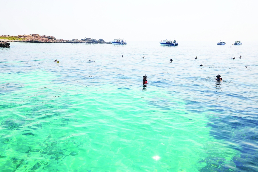 Volunteers take part in a campaign to remove fishing nets from coral reefs at Daymaniyat Islands. — AFP