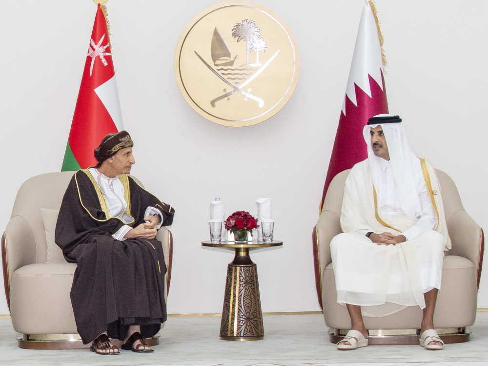 HH Sayyid Fahd and Shaikh Tamim bin Hamad al Thani, Emir of Qatar, hold talk session 