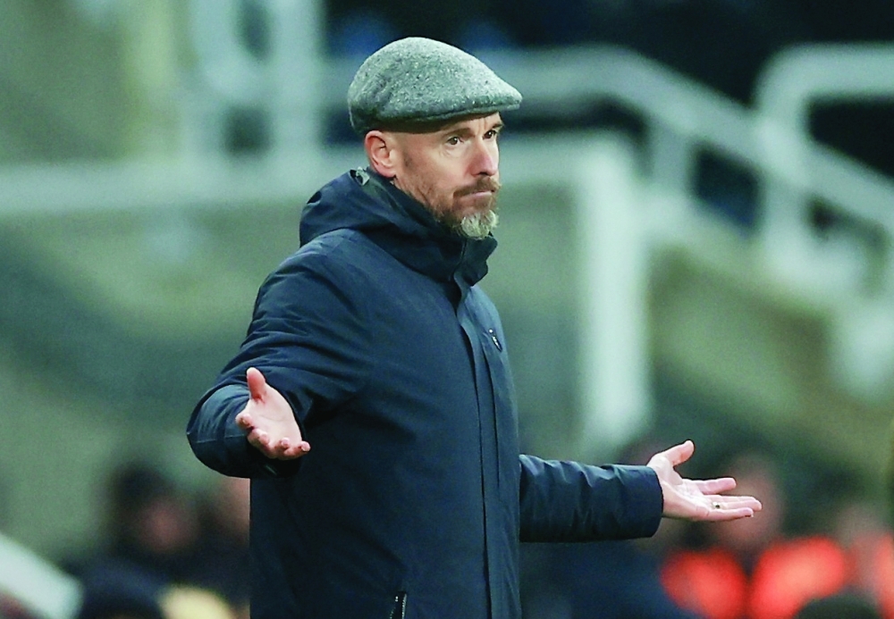 Manchester United manager Erik ten Hag reacts during the match against Newcastle United at St James' Park, Newcastle, Britain. -- Reuters