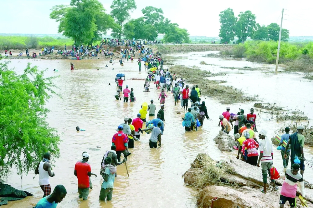 A section of road destroyed by floods in Mororo in northeastern Kenya.