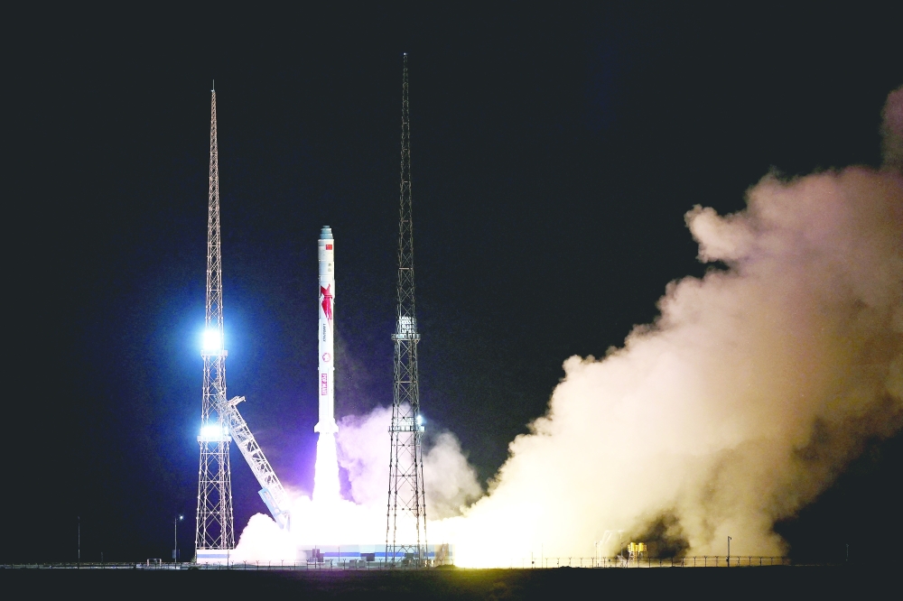 Zhuque-2 Y-3 carrier rocket, a methane-liquid oxygen rocket by Chinese company LandSpace, takes off from the Jiuquan Satellite Launch Center.