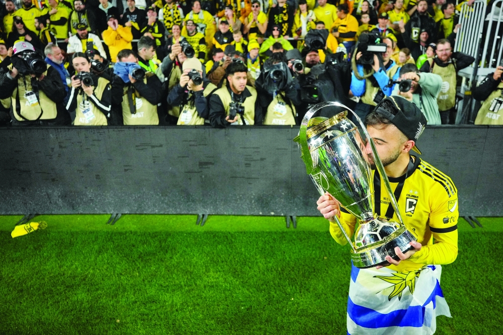 Columbus Crew forward Diego Rossi (10) celebrates after winning the 2023 MLS Cup.— USA TODAY Sports
