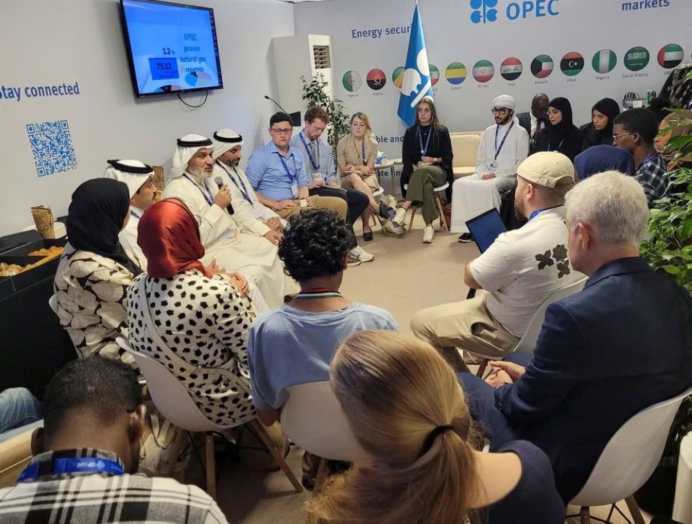 Opec's Secretary General Haitham al Ghais talks to youth during an event at the United Nations Climate Change Conference (COP28) in Dubai, United Arab Emirates. — Reuters