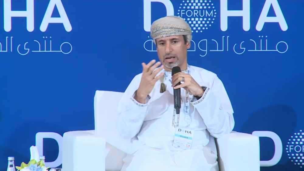 Salim al Aufi, Minister of Energy and Minerals, speaking at the Doha Forum on Sunday (Image credit: Doha Forum)