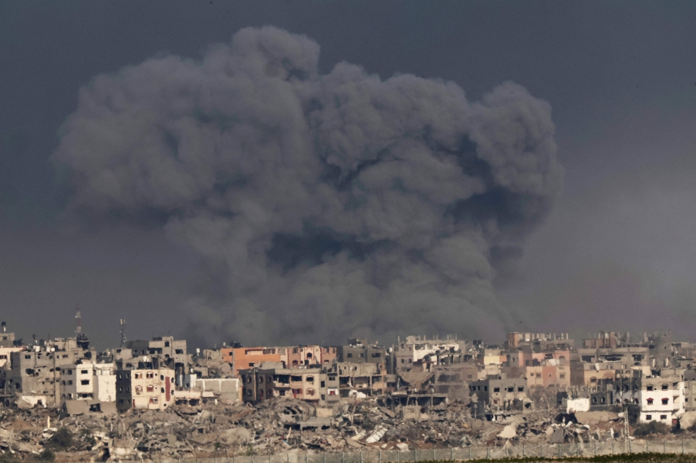 A picture shows smoke billowing during Israeli bombardment of the Palestinian territory, Gaza. — Reuters