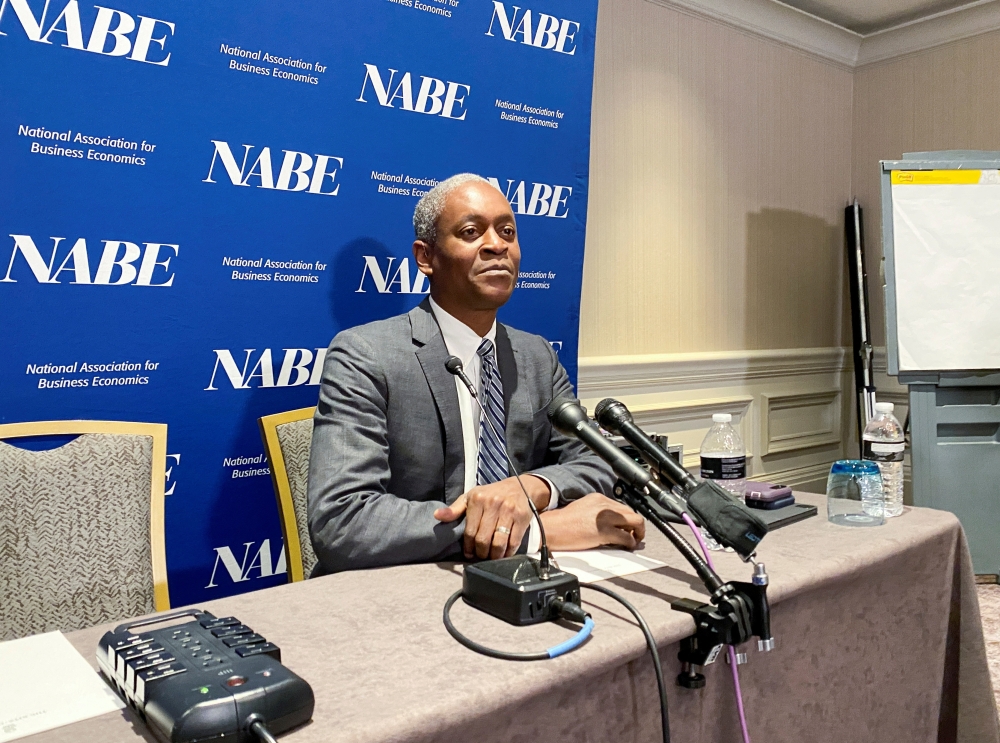 Atlanta Federal Reserve President Raphael Bostic speaks to reporters in Washington. — Reuters