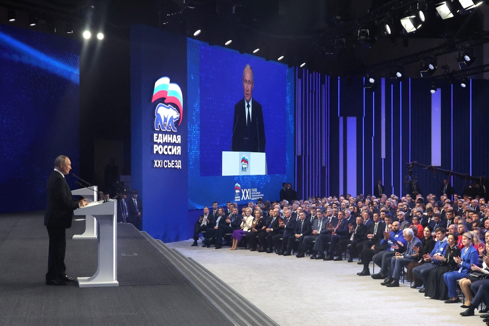 Russian President Vladimir Putin delivers a speech during a congress of the United Russia political party in Moscow, Russia. — Reuters 