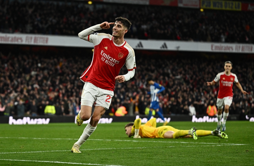 Arsenal's Kai Havertz celebrates scoring their second goal REUTERS