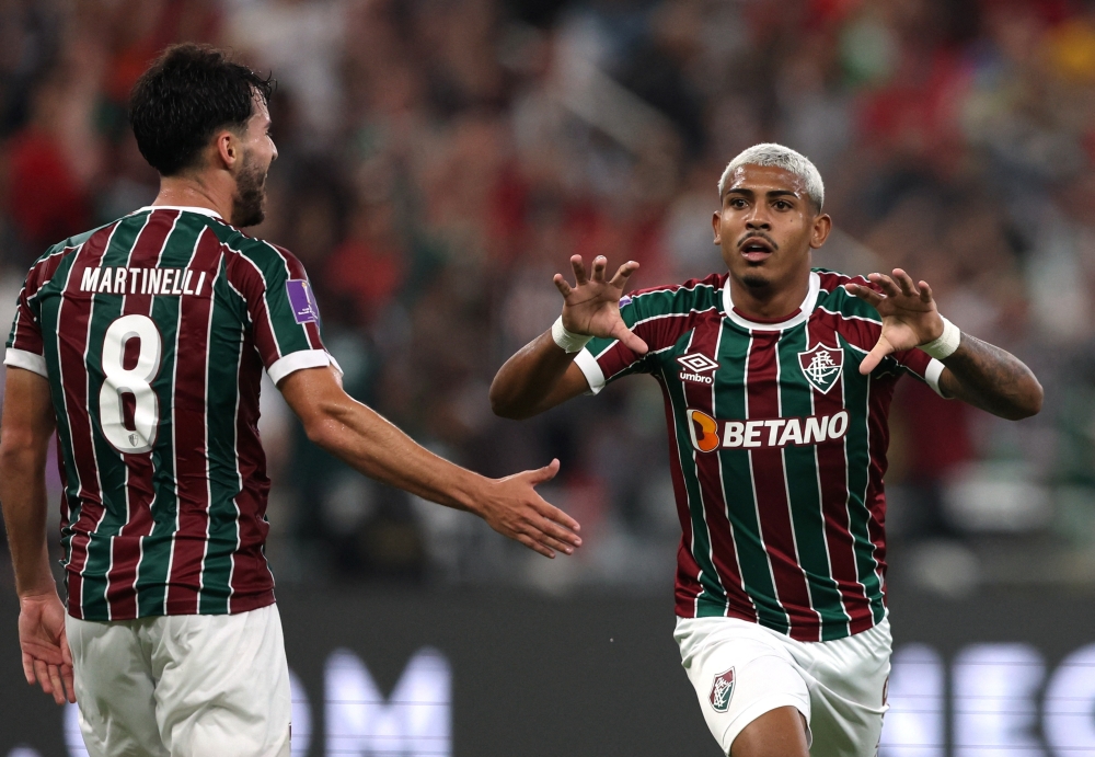 Soccer Football - FIFA Club World Cup - Semi Final - Fluminense v Al Ahly - King Abdullah Sports City, Jeddah, Saudi Arabia - December 18, 2023 Fluminense's John Kennedy celebrates scoring their second goal.
