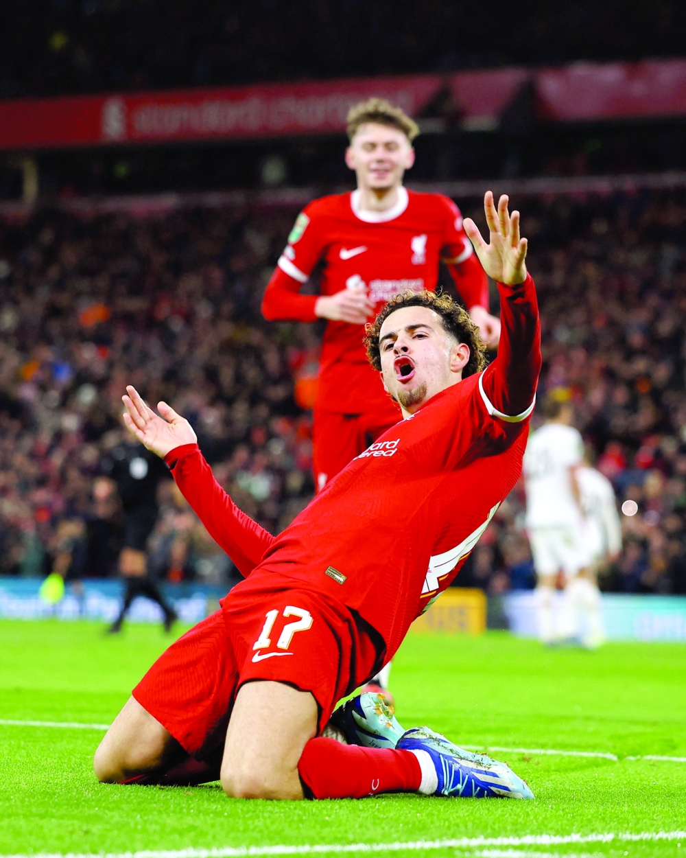 Liverpool's Curtis Jones celebrates scoring their fifth goal REUTERS