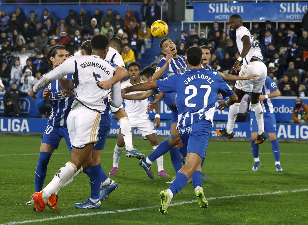 Soccer Football - LaLiga - Deportivo Alaves v Real Madrid - Estadio Mendizorroza, Vitoria-Gasteiz, Spain - December 21, 2023 Real Madrid's Lucas Vazquez scores their first goal REUTERS